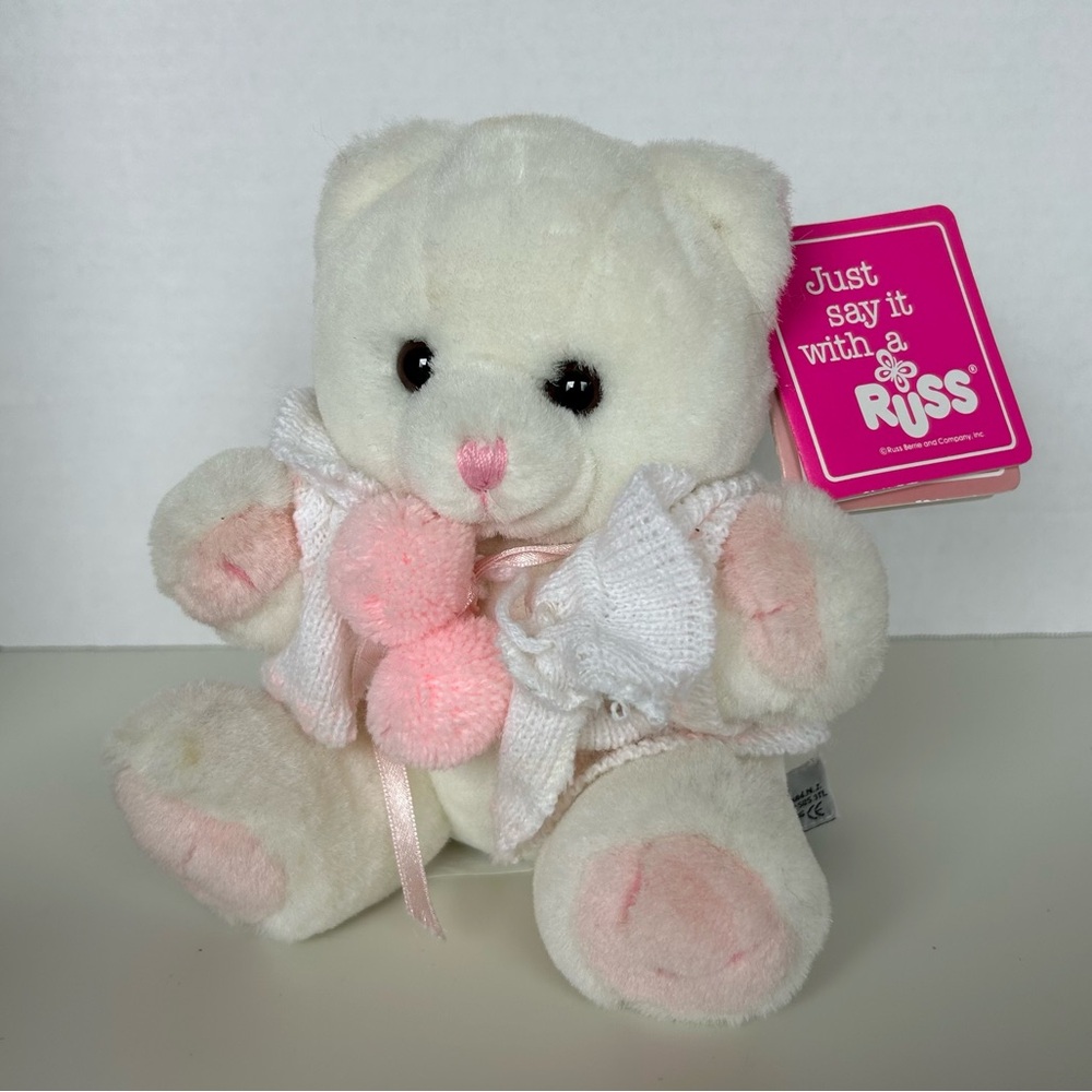 2/$30 ⭐️ Russ Berrie Vintage Plush white teddy bear rattle 7in